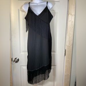 Allegra K Black Asymmetrical Fringe‎ Dress